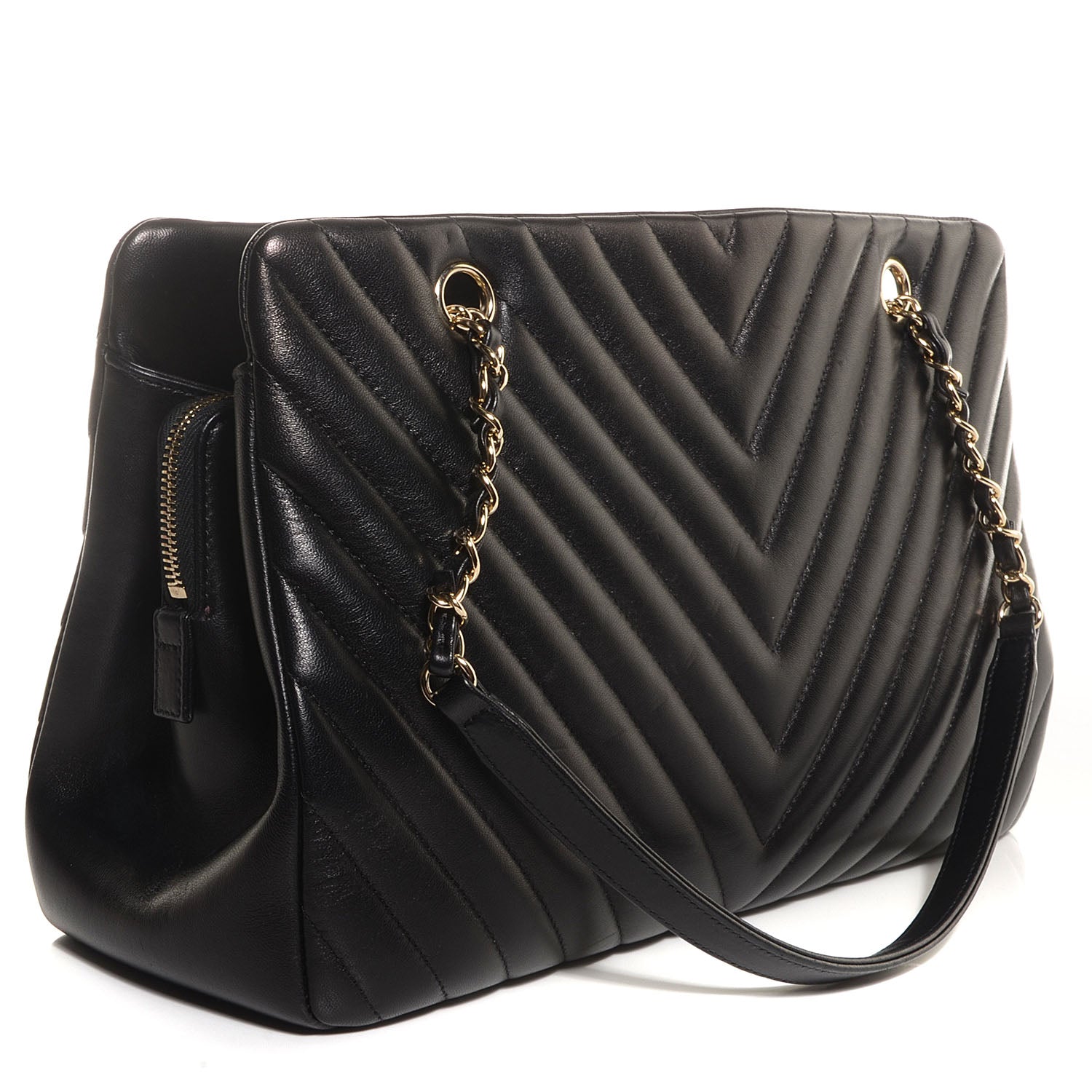 Chanel Lambskin Surpique Chevron Large Tote Black 3 of 9