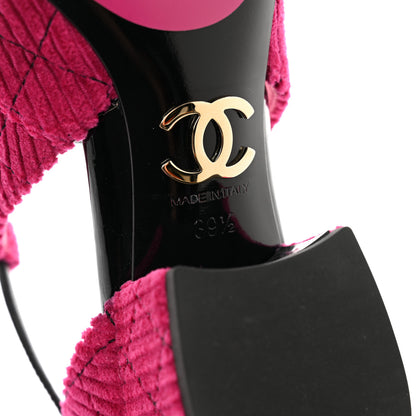 Chanel Corduroy Patent Calfskin Cap Toe Quilted Mary Jane Flats 39.5 Fuchsia Black 6 of 9