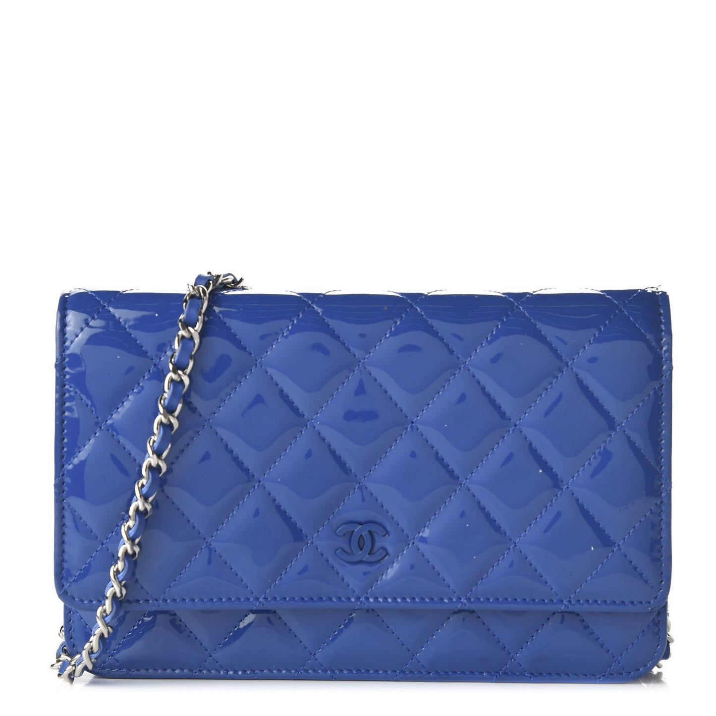 Patent Quilted Wallet On Chain WOC Blue