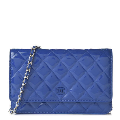 Chanel Patent Quilted Wallet On Chain WOC Blue 1 of 12
