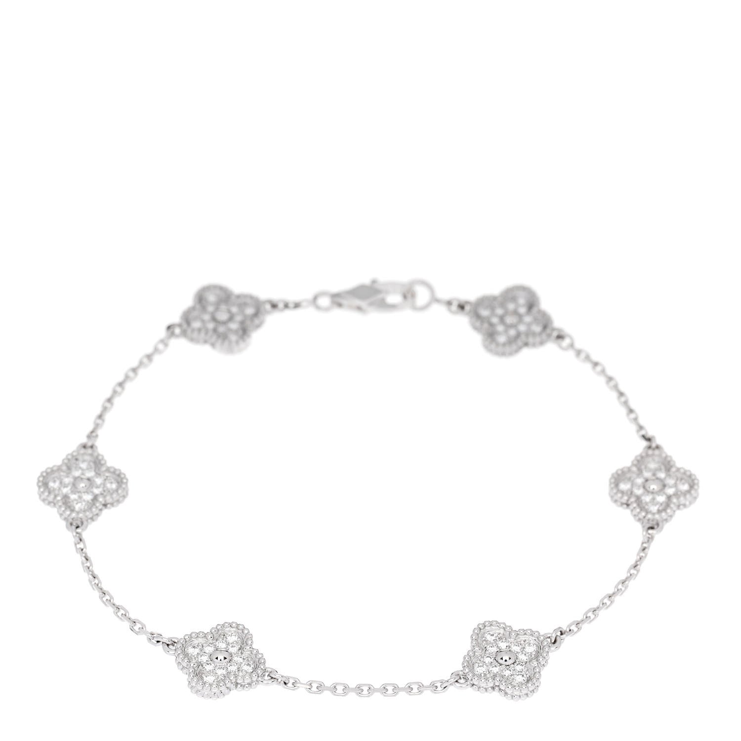 Van Cleef & Arpels 18K White Gold Diamond 6 Motifs Sweet Alhambra Bracelet 1 of 5