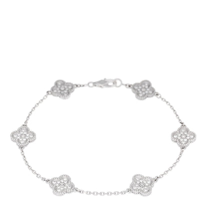 Van Cleef & Arpels 18K White Gold Diamond 6 Motifs Sweet Alhambra Bracelet 1 of 5
