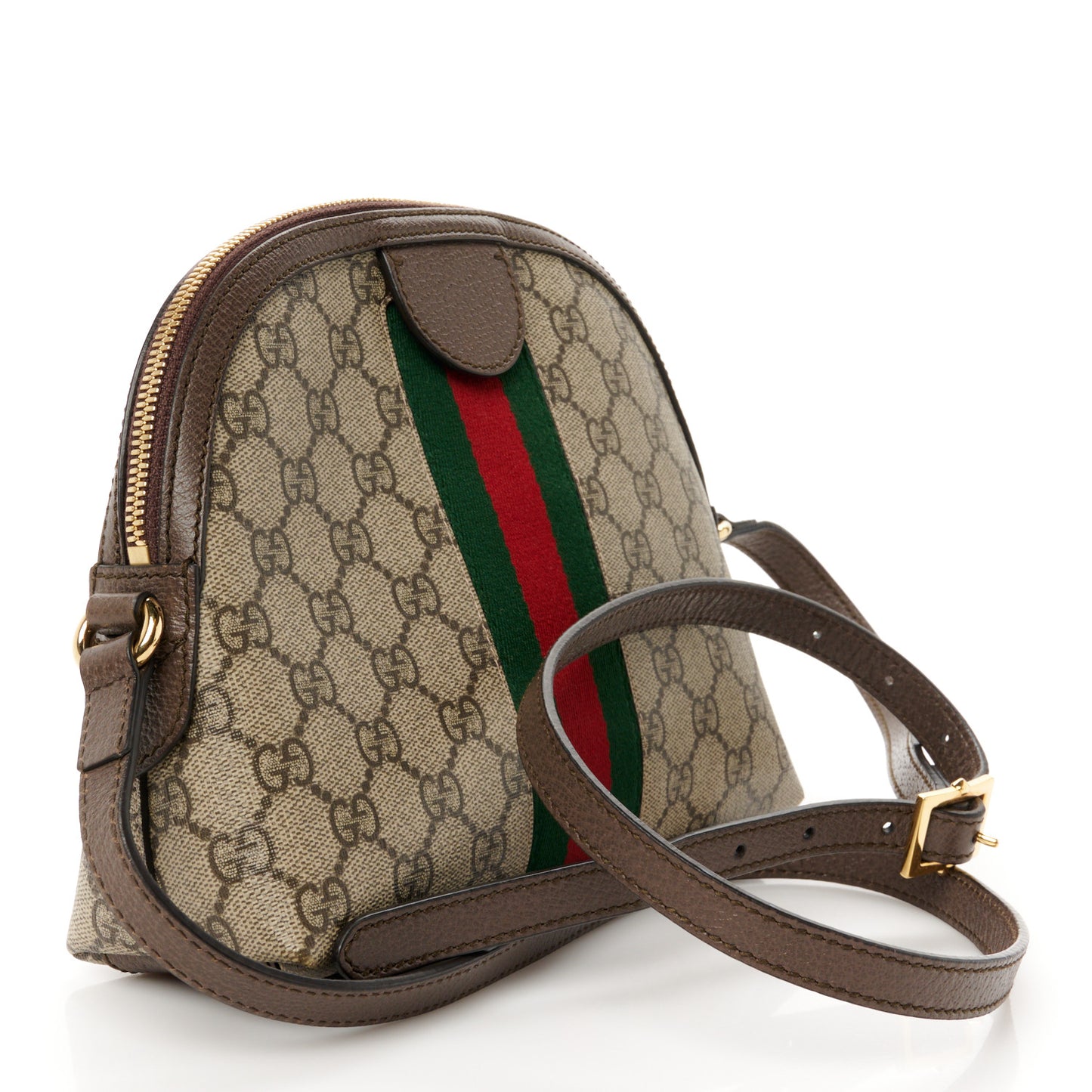 GG Supreme Monogram Textured Dollar Calfskin Web Small Ophidia Dome Shoulder Bag Beige Ebony New Acero