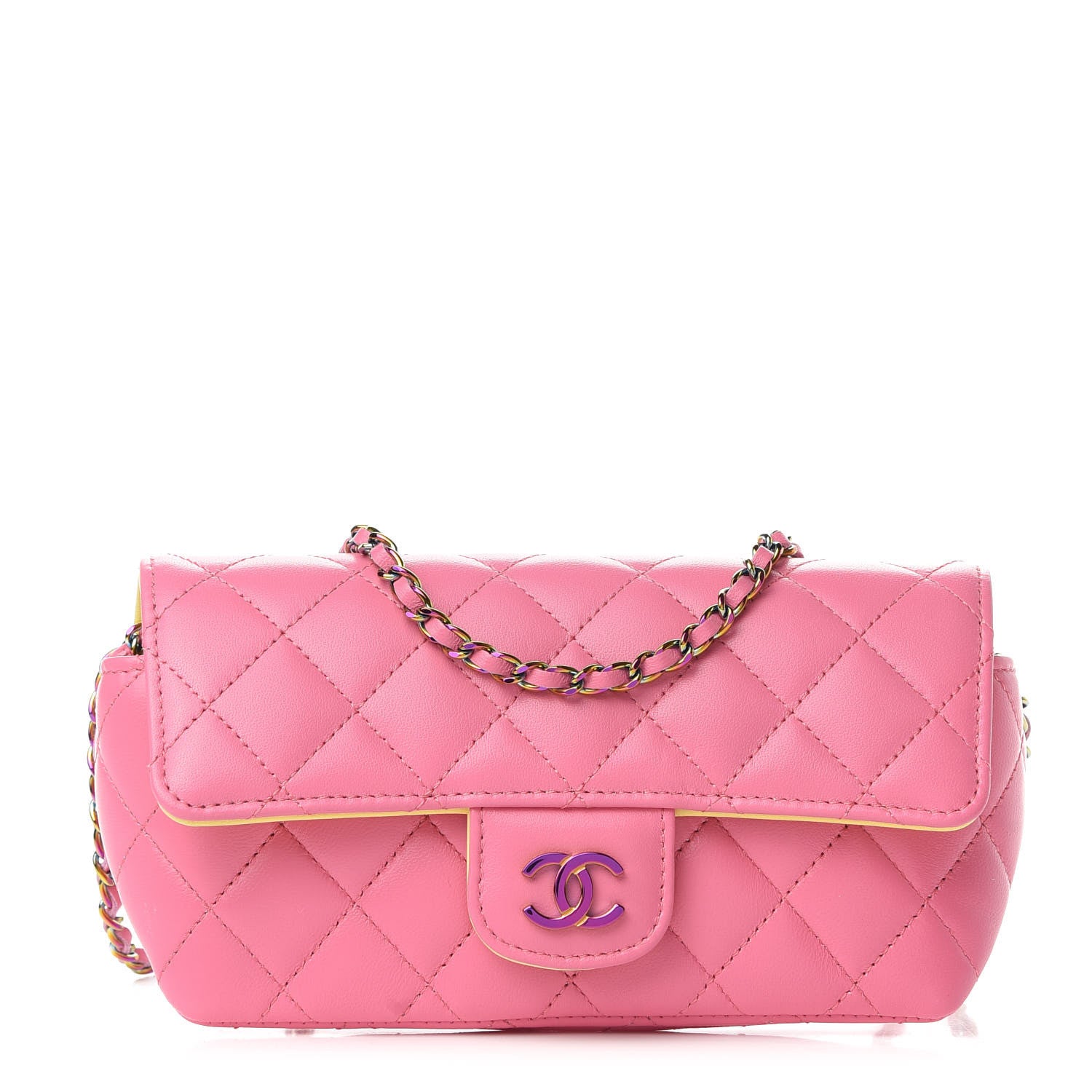 Chanel Lambskin Quilted Glasses Case With Chain Pink Yellow 1 of 10