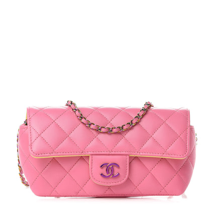 Chanel Lambskin Quilted Glasses Case With Chain Pink Yellow 1 of 10