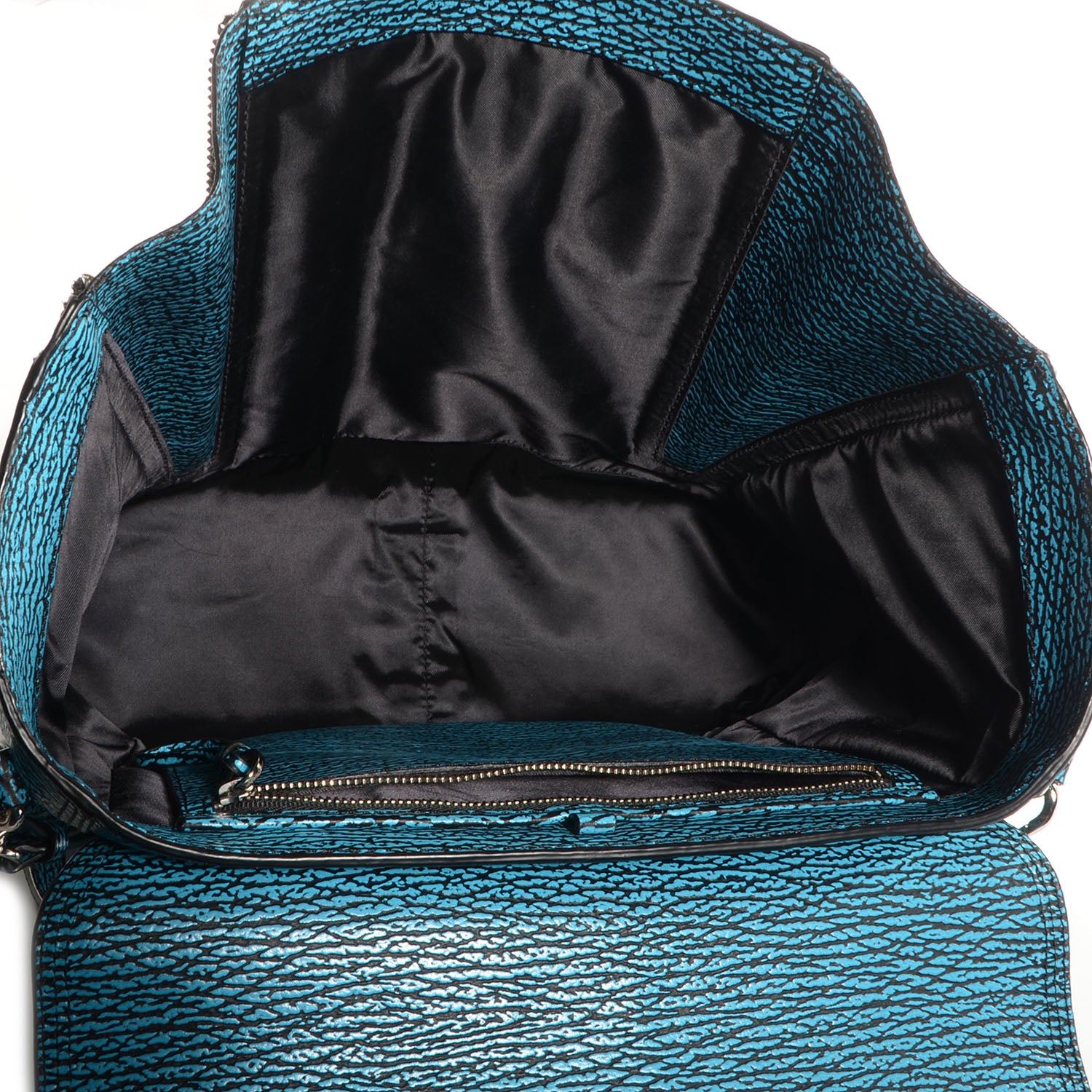 3.1 Phillip Lim 3.1 Shark Embossed Leather Medium Pashli Satchel Turquoise Black 6 of 11