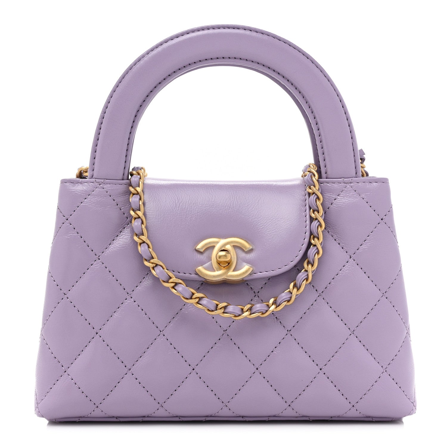 Chanel Shiny Aged Calfskin Quilted Nano Kelly Shopper Lilac 1 of 10
