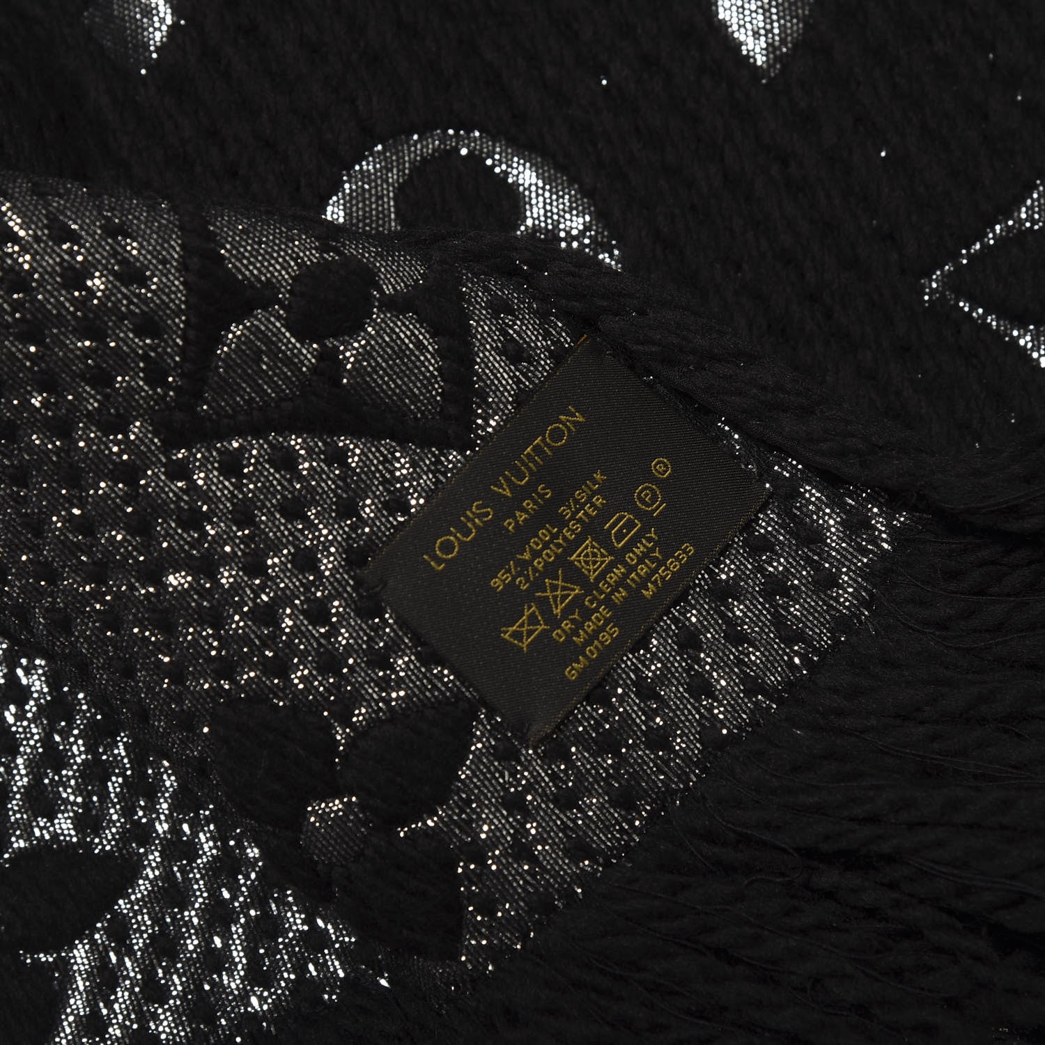 Louis Vuitton Wool Silk Logomania Shine Scarf Black 3 of 4
