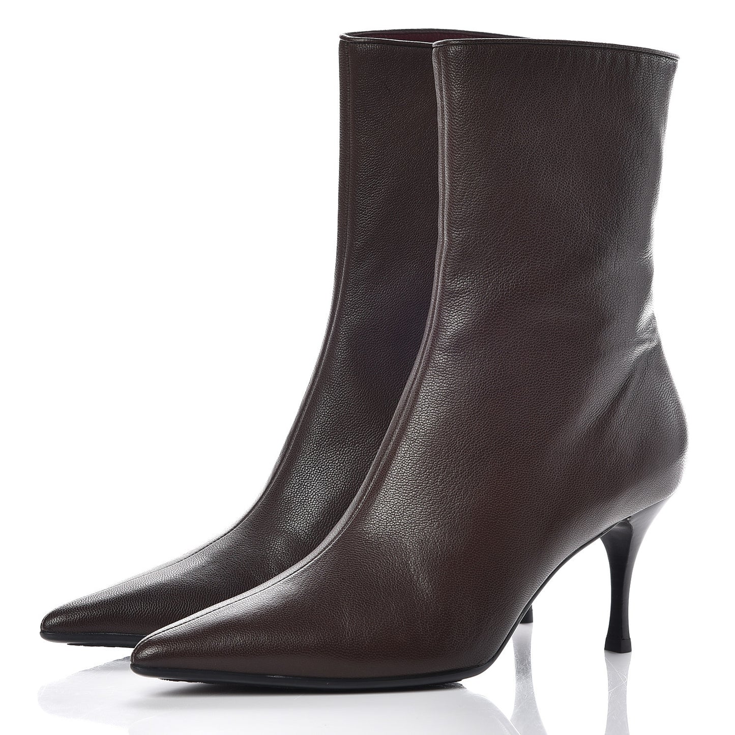 Grained Calfskin Pointed Toe Bootie 9 Brown