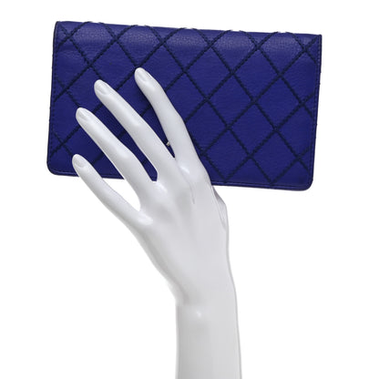 Chanel Calfskin Diamond Stitched Yen Wallet Blue 2 of 9