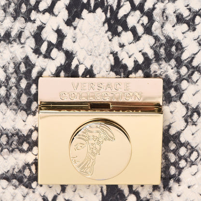 Versace Python Embossed Satchel Beige Black 8 of 14
