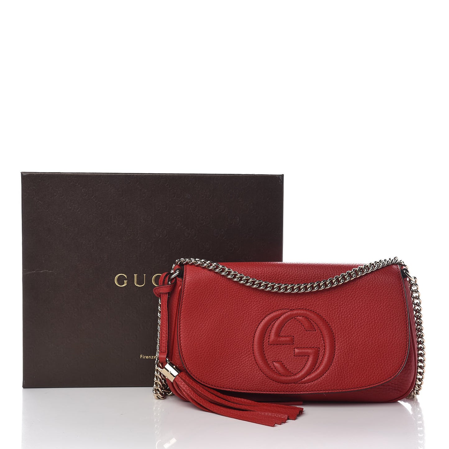 Pebbled Calfskin Medium Soho Flap Crossbody Red