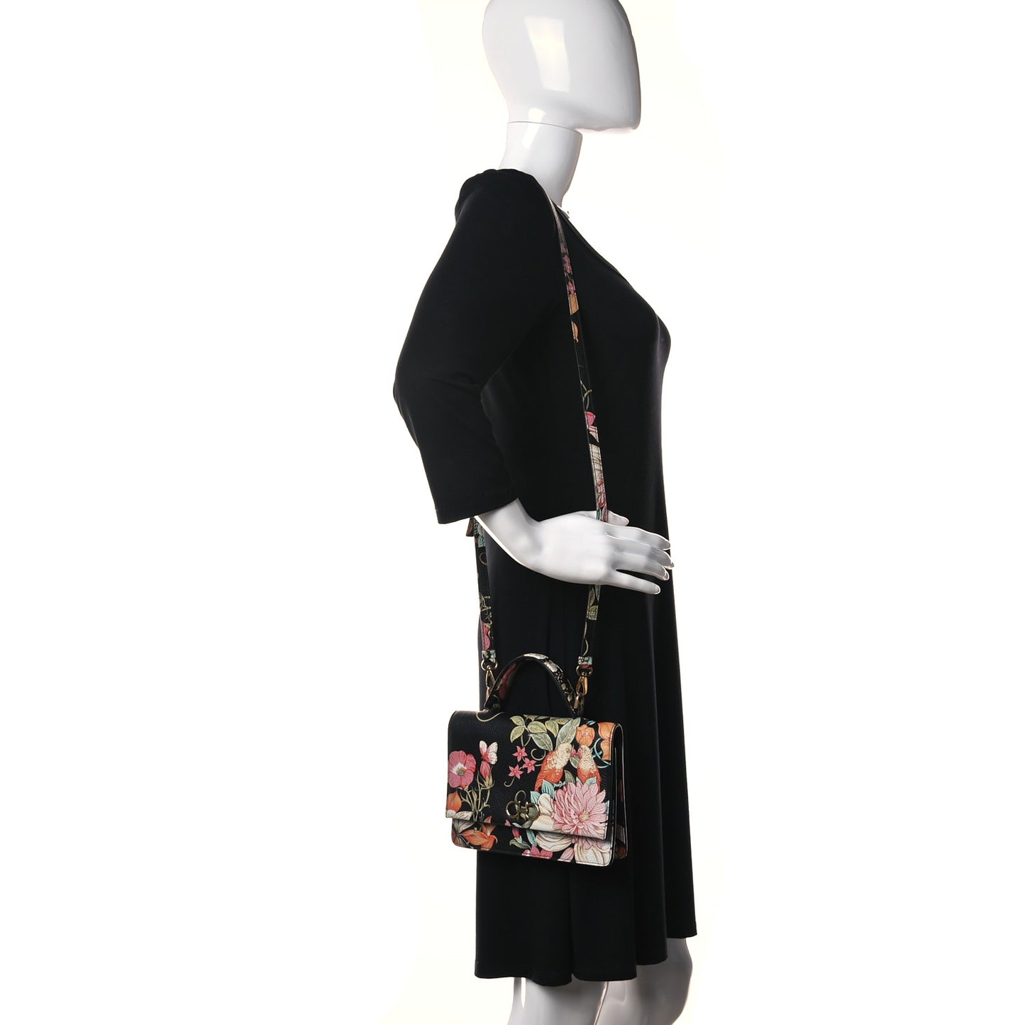 Floral Printed Hammered Calfskin Gancini Minibag Multicolor Black