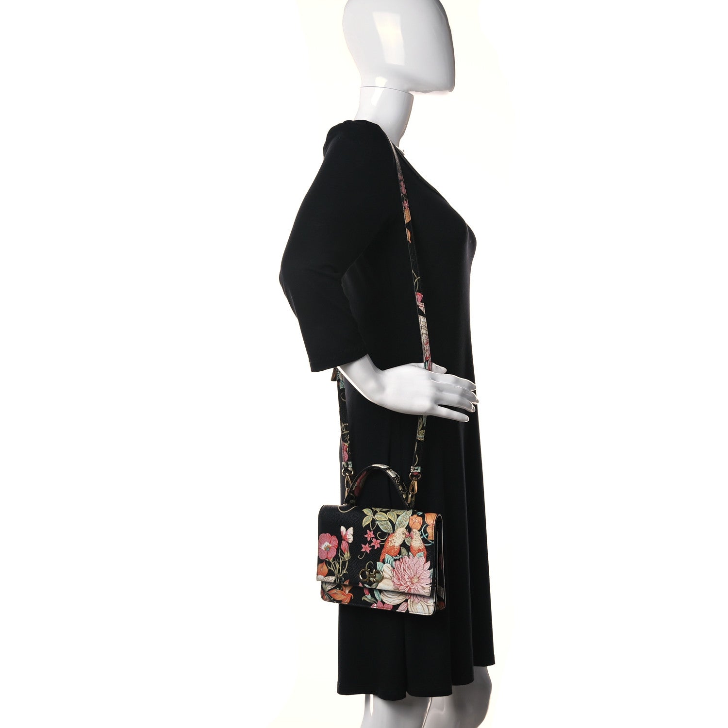Salvatore Ferragamo Floral Printed Hammered Calfskin Gancini Minibag Multicolor Black 2 of 13