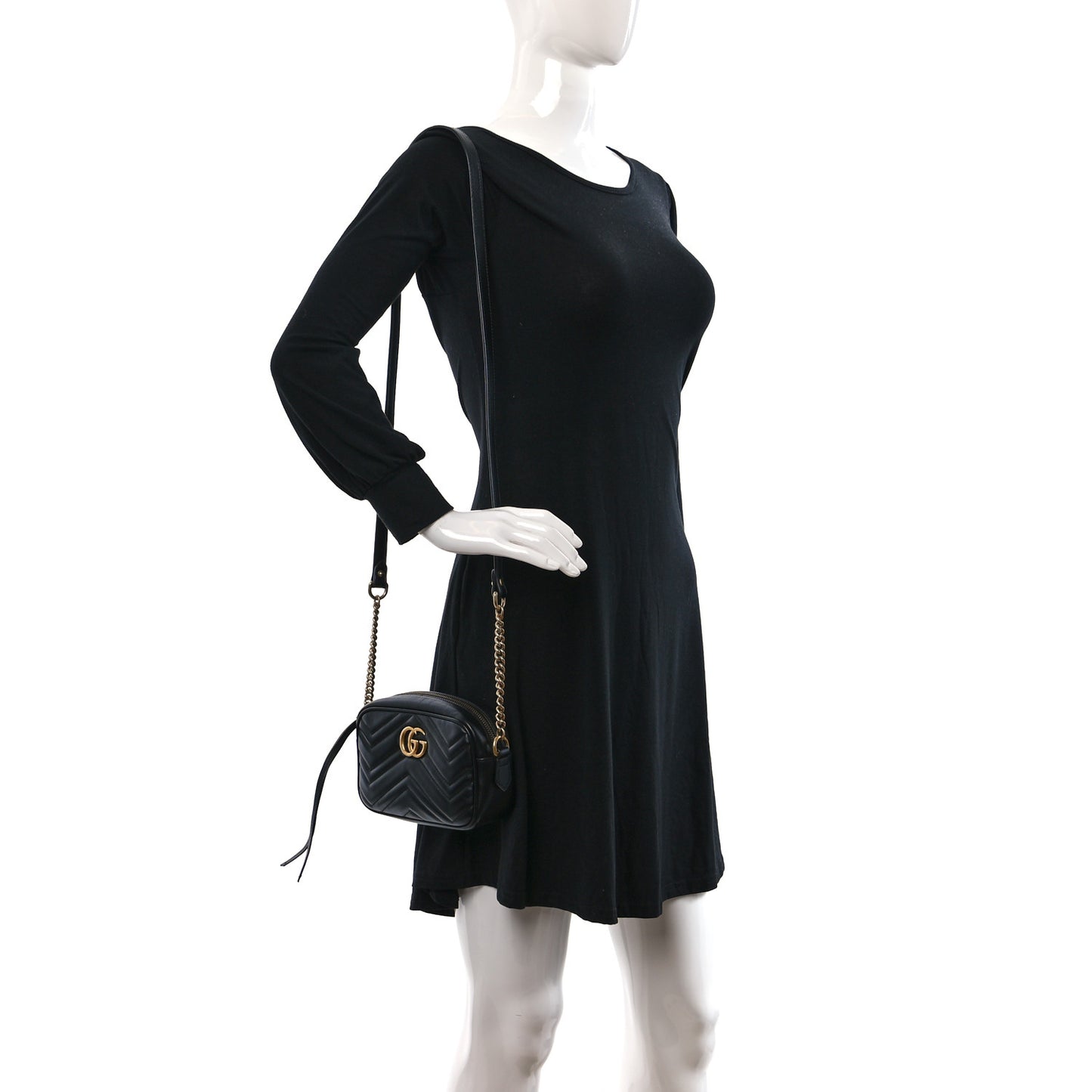 Calfskin Matelasse Mini GG Marmont Chain Shoulder Bag Black