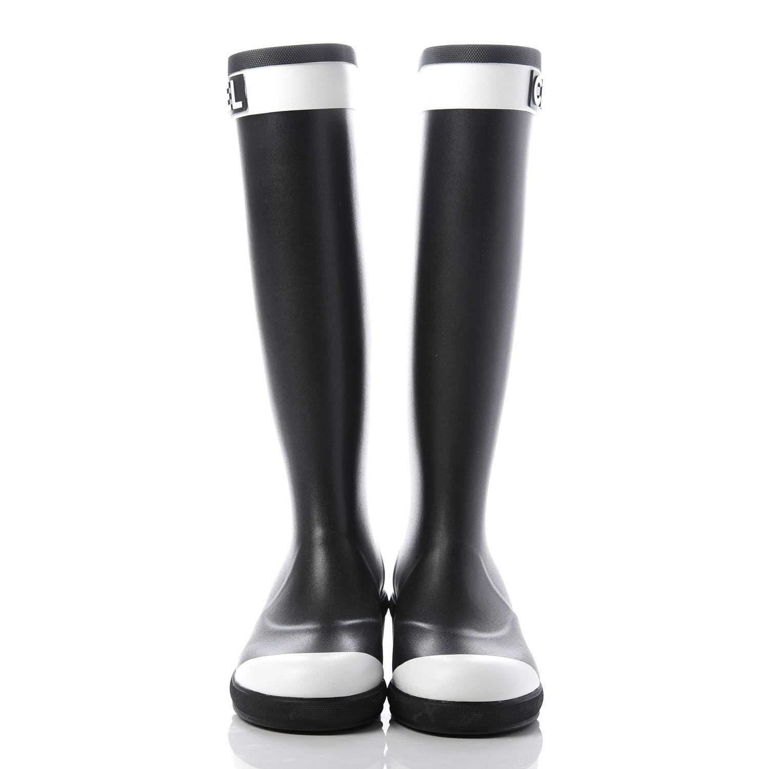 Chanel Rubber Logo Rain Boots 36 Black White 2 of 13