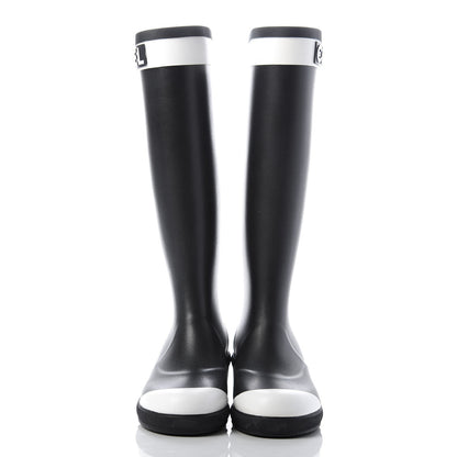 Chanel Rubber Logo Rain Boots 36 Black White 2 of 13