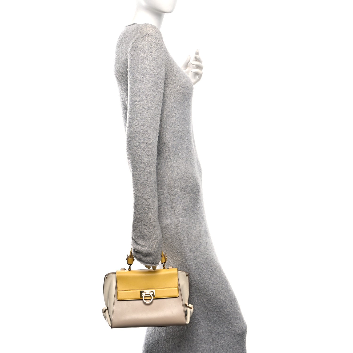 Salvatore Ferragamo Calfskin Sofia Shoulder Bag Beige Multicolor 2 of 15