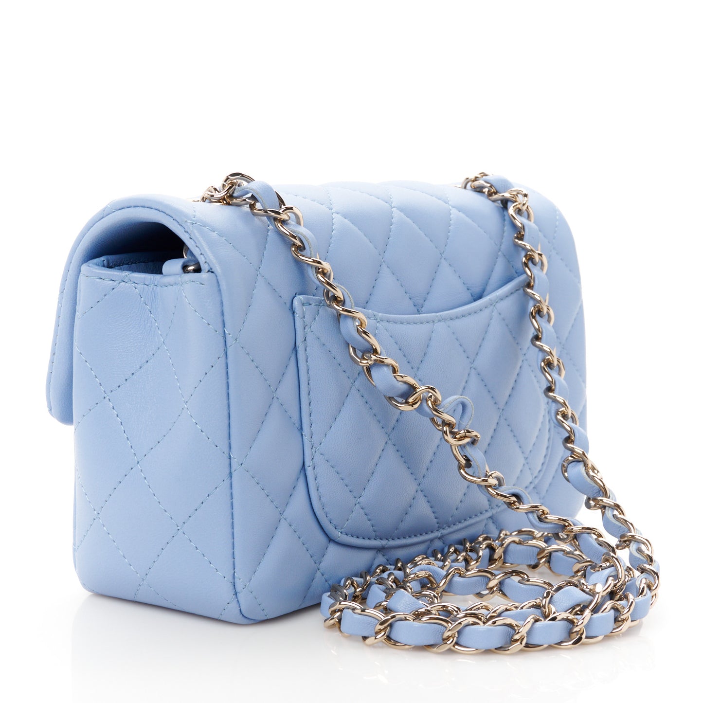 Lambskin Quilted Mini Rectangular Flap Light Blue