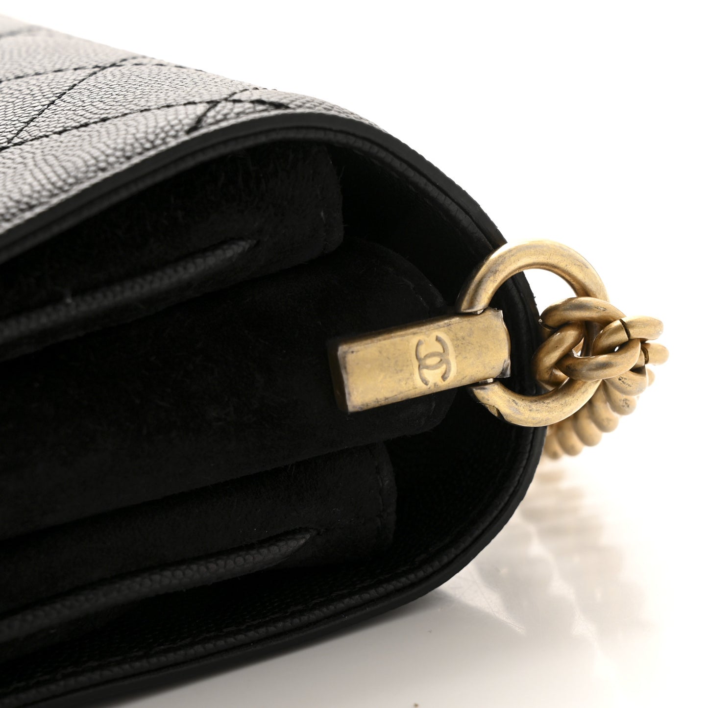 Caviar Suede Stitched Lady Coco Flap Black