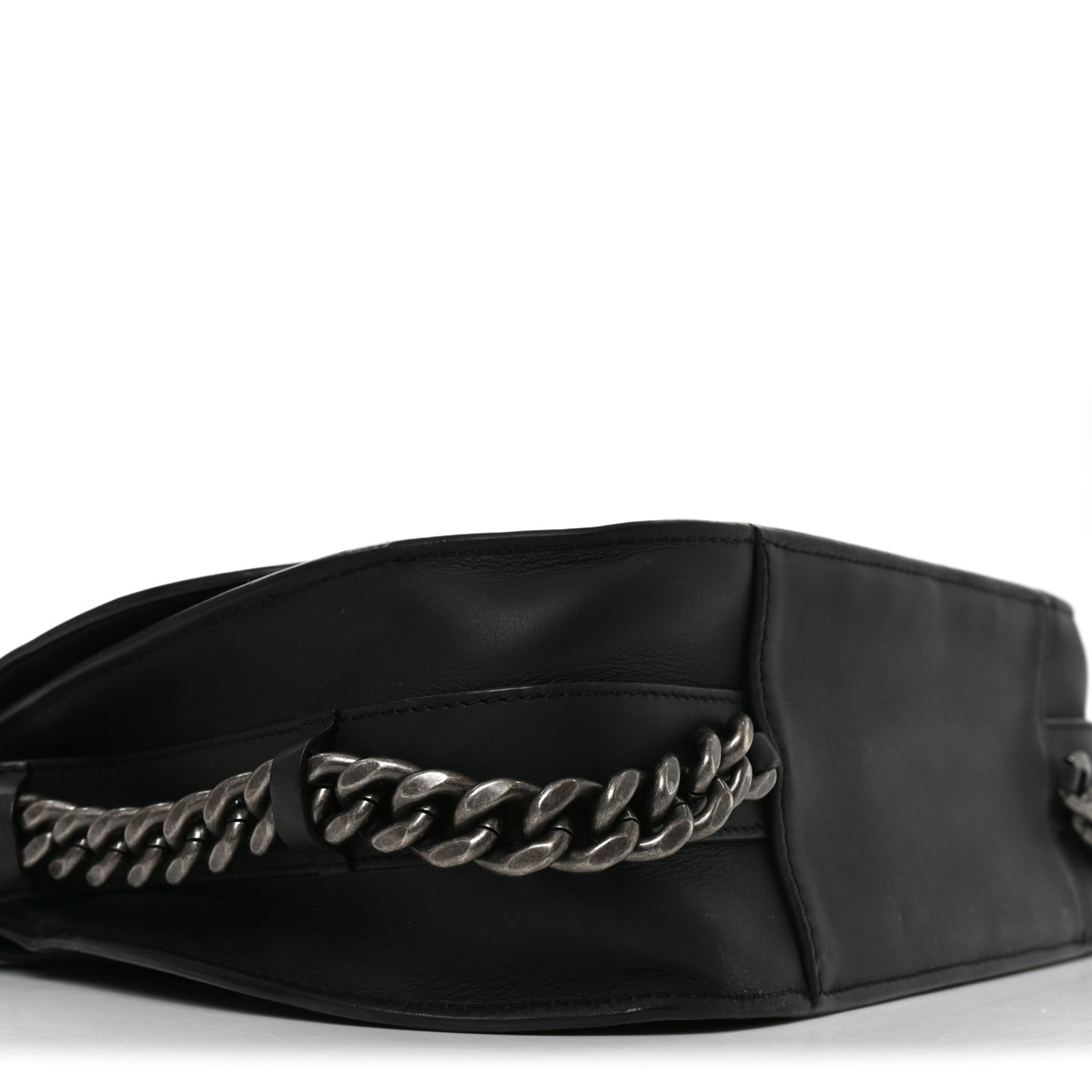 Calfskin Quilted Medium Double Chained Messenger Flap  Black