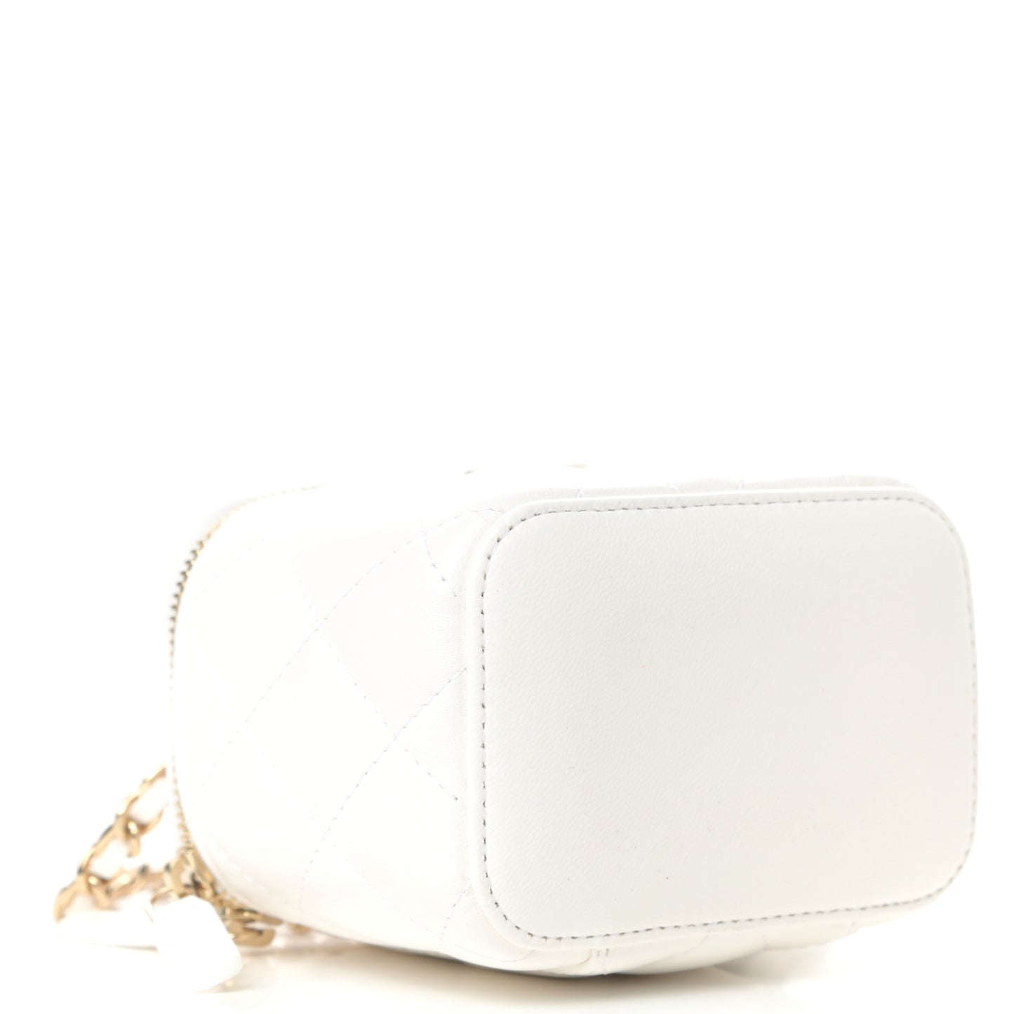 Lambskin Quilted Small Camellia Bow Vanity Case With Chain White
