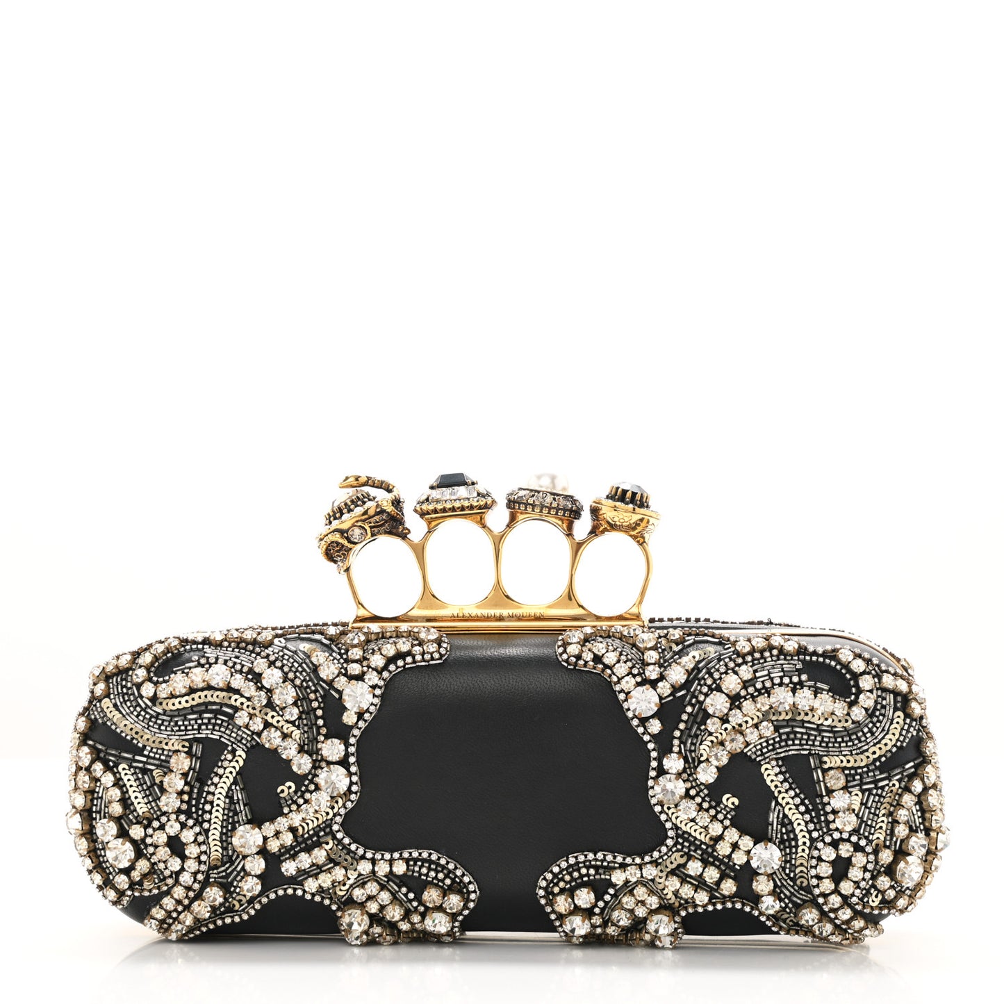 Silk Crystal Knucklebox Clutch Black