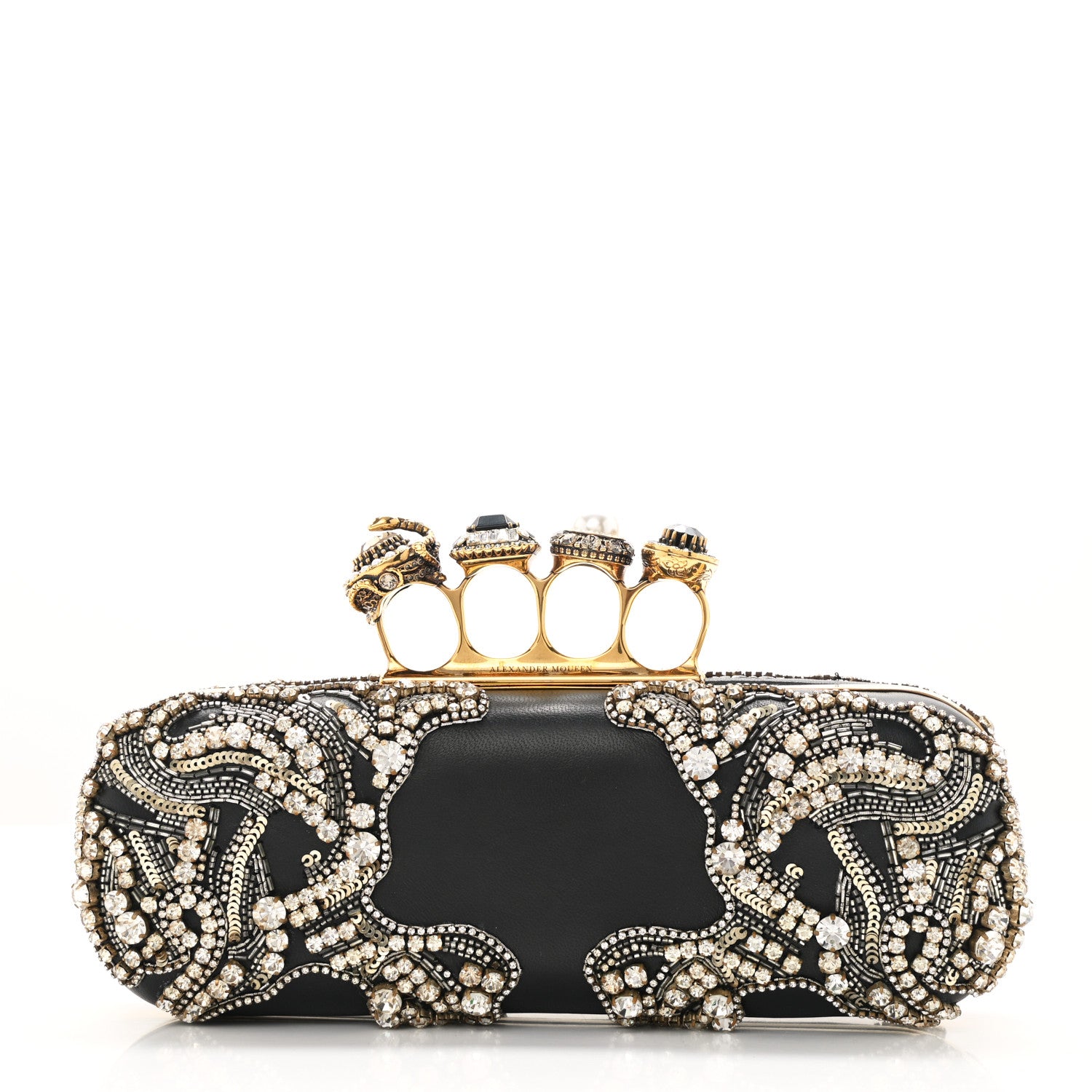 Alexander McQueen Silk Crystal Knucklebox Clutch Black 1 of 8