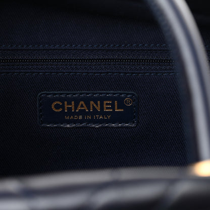 Chanel Glazed Calfskin Chevron Small Bowling Bag Navy 5 of 13