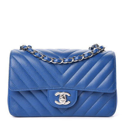Chanel Caviar Chevron Quilted Mini Rectangular Flap Blue 1 of 11