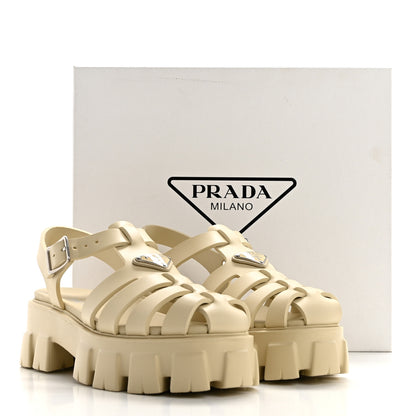 Prada Foam Rubber Metal Triangle Logo Monolith 55mm Cage Sandals 41 Quarzo 9 of 9