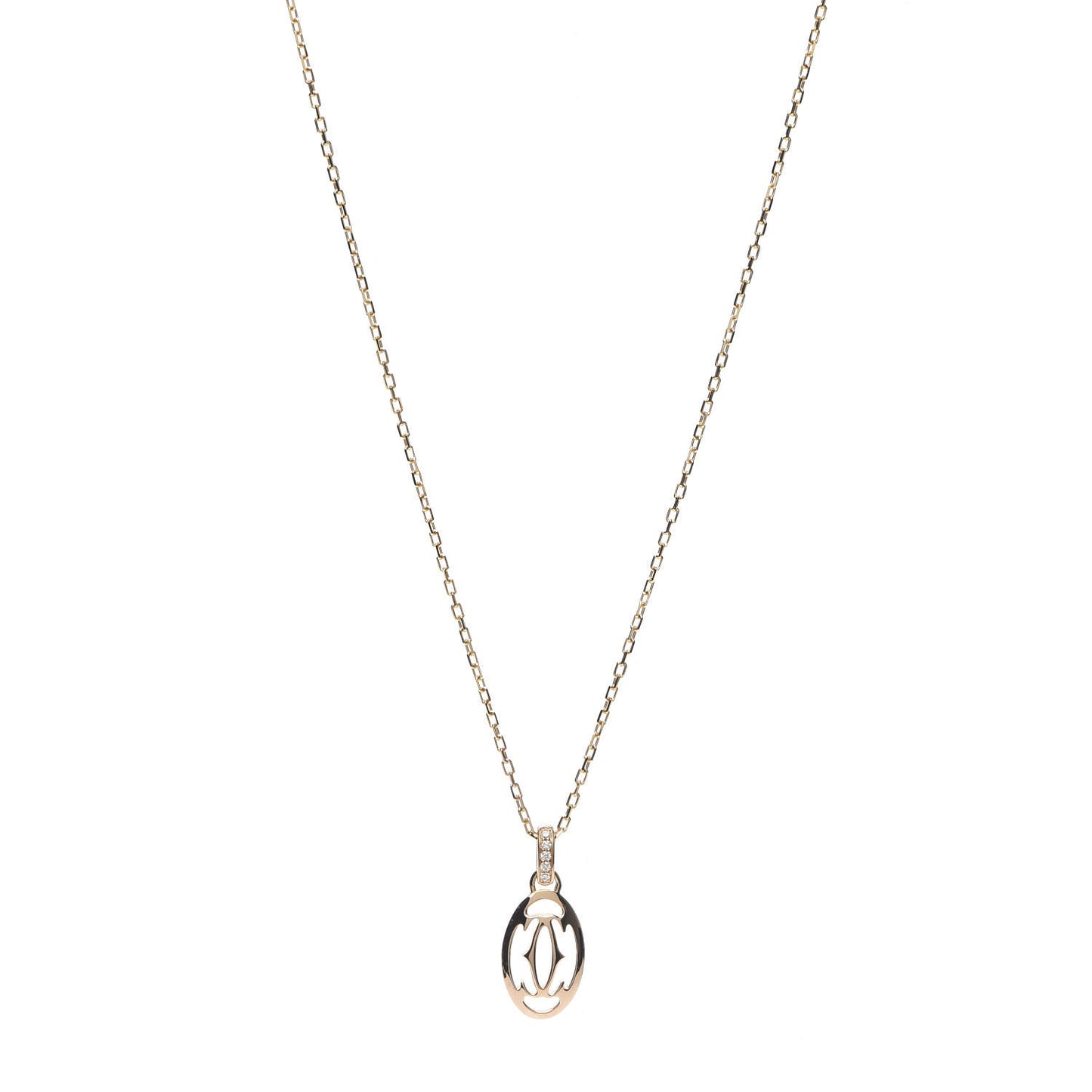 18K Pink Gold Diamond Logo Pendant Necklace