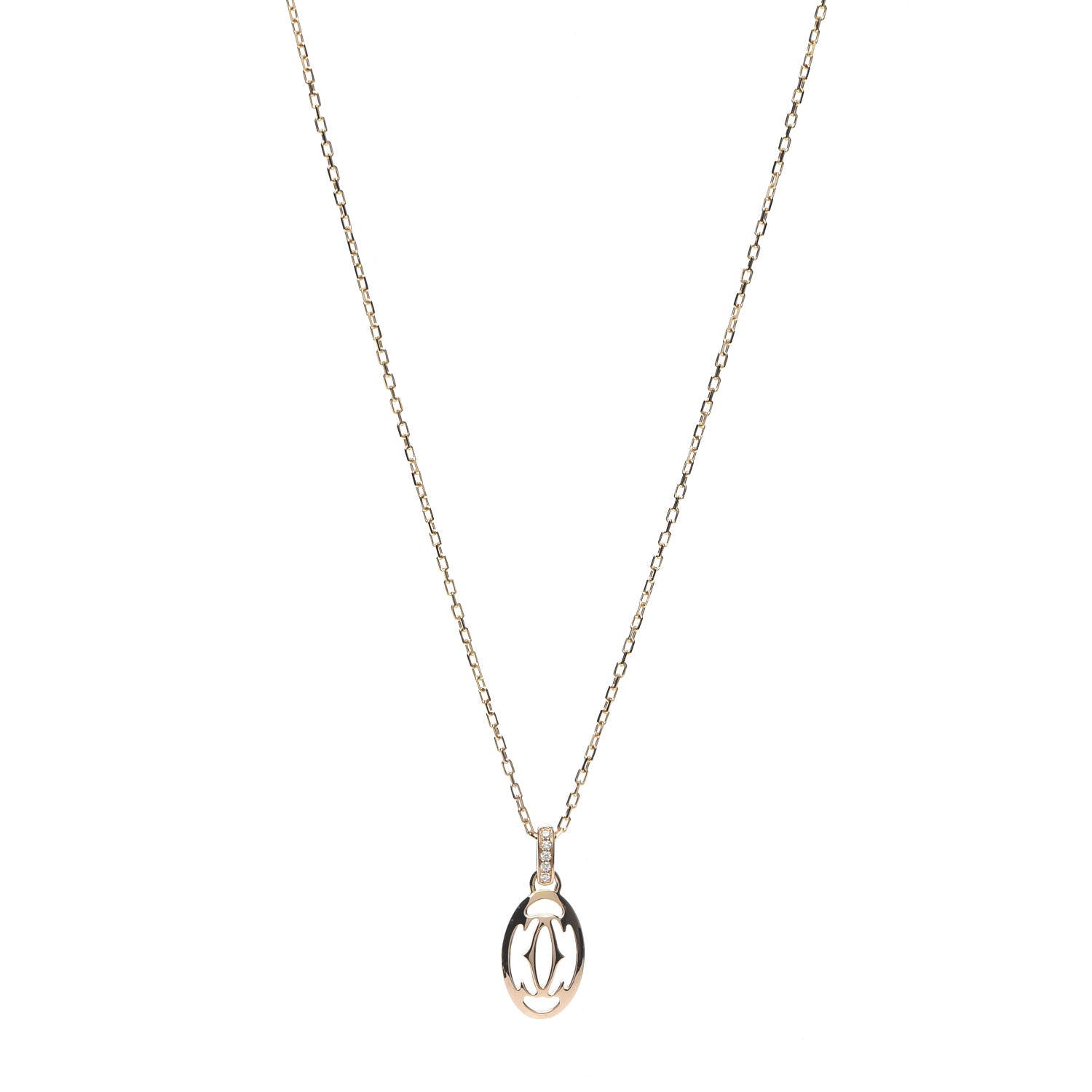 Cartier 18K Pink Gold Diamond Logo Pendant Necklace 1 of 7