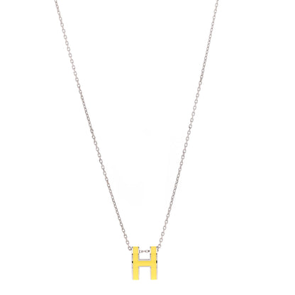 Hermes Lacquered Palladium Pop H Pendant Necklace Jaune Mimosa 1 of 8