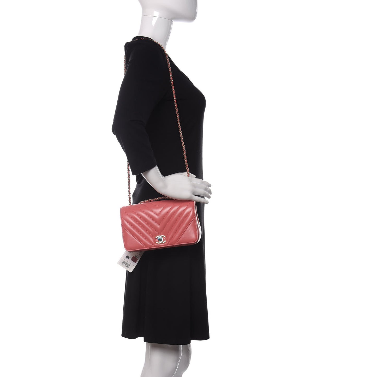 Calfskin Chevron Quilted Mini Statement Flap Pink