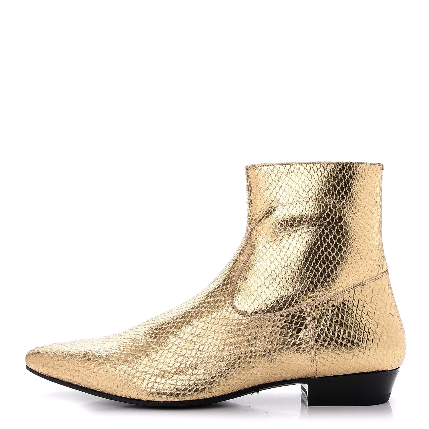 Saint Laurent Mens Metallic Python Calfskin Embossed Devon 30 Western Boot 46 Gold 1 of 10