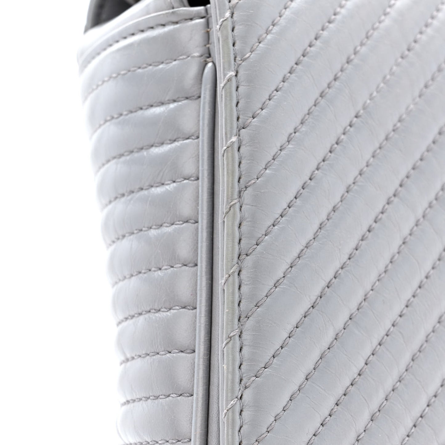 Glazed Calfskin Quilted Medium Coco Boy Flap Light Grey