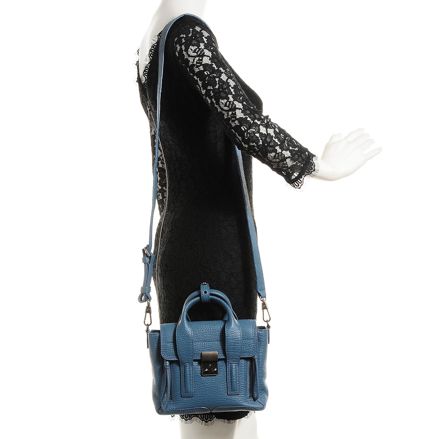 3.1 Textured Leather Mini Pashli Satchel Denim Blue