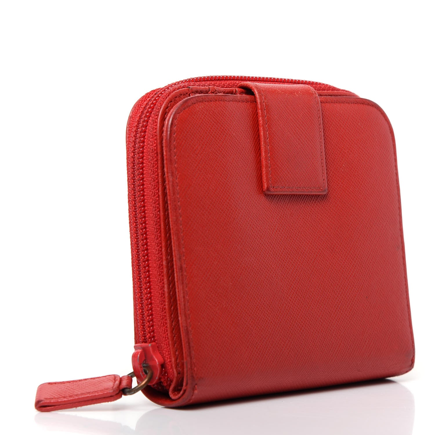 Prada Saffiano Metal Compact Zip Around Wallet Fuoco 3 of 8