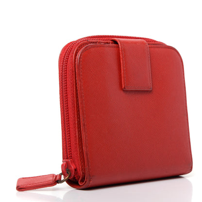 Prada Saffiano Metal Compact Zip Around Wallet Fuoco 3 of 8