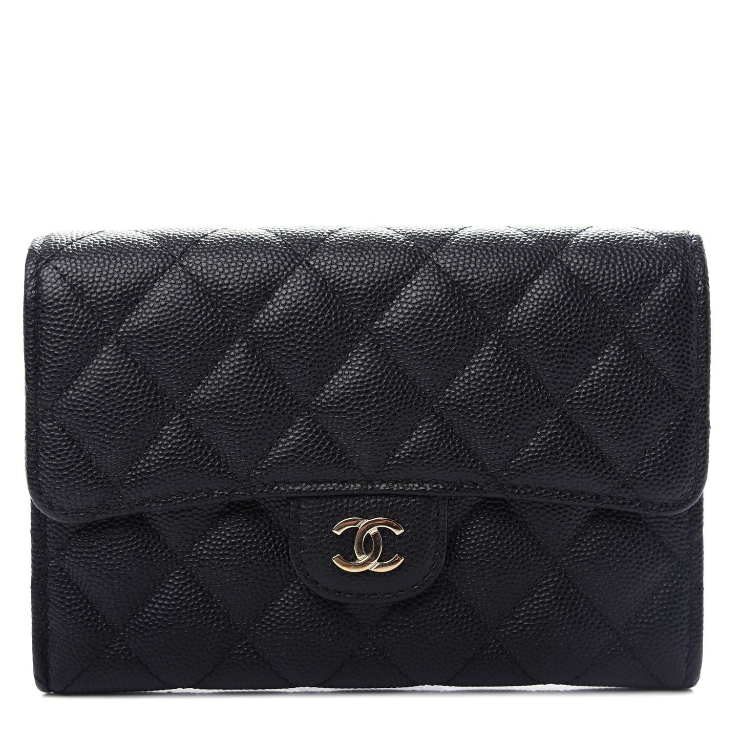 Caviar Quilted Medium Flap Wallet Black