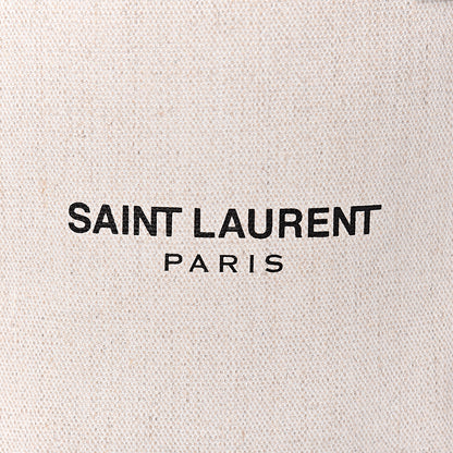 Saint Laurent Canvas Calfskin Teddy Drawstring Shopping Tote White Black 16 of 16
