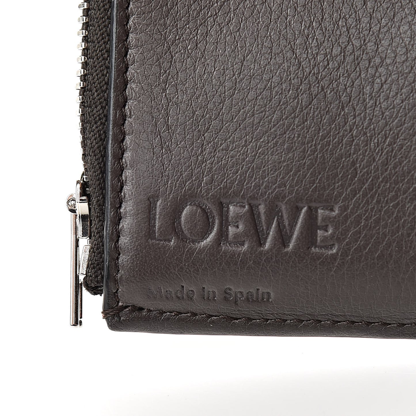 Grained Calfskin Compact Zip Wallet Burnt Red