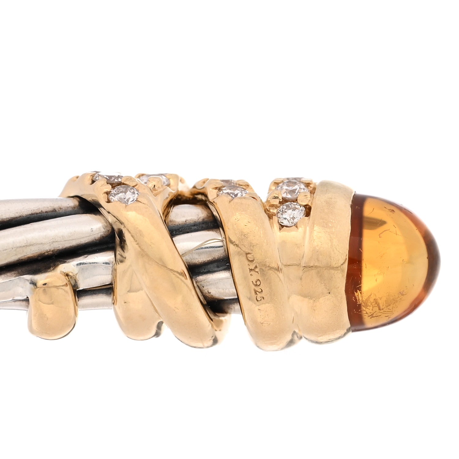 David Yurman Sterling Silver 18K Yellow Gold Diamond Citrine Helena Cuff Bracelet 3 of 4