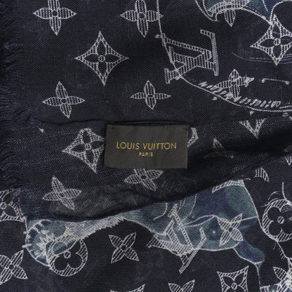 Louis Vuitton Cashmere Silk Chapman Brothers Stole Blue 3 of 4