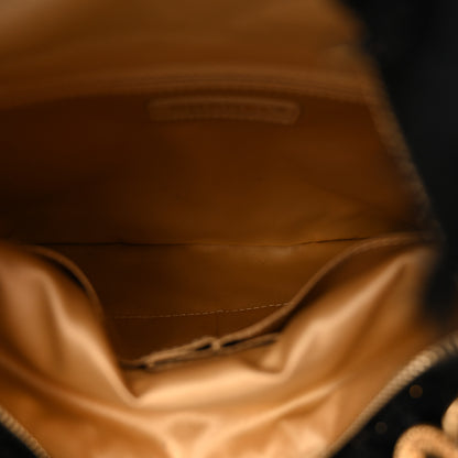 Chanel Tweed Fringe Quilted Chain Around Flap Clutch Black Gold 5 of 10