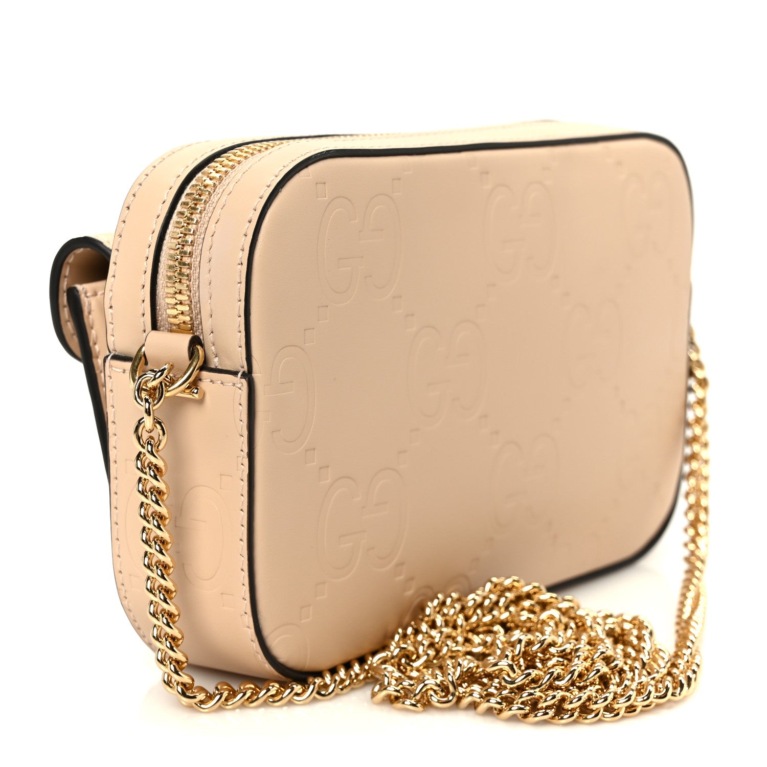 Gucci Calfskin GG Super Mini Debossed Chain Wallet Light Beige 3 of 10