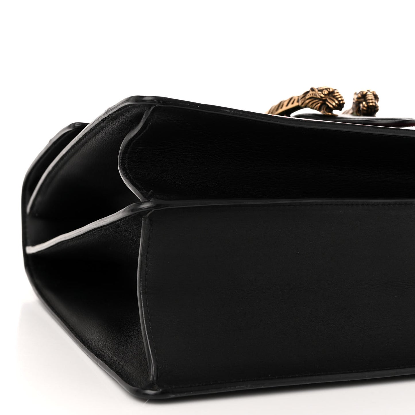 Calfskin Bamboo Web Large Dionysus Top Handle Bag Black Bright Evergreen Hibiscus Red