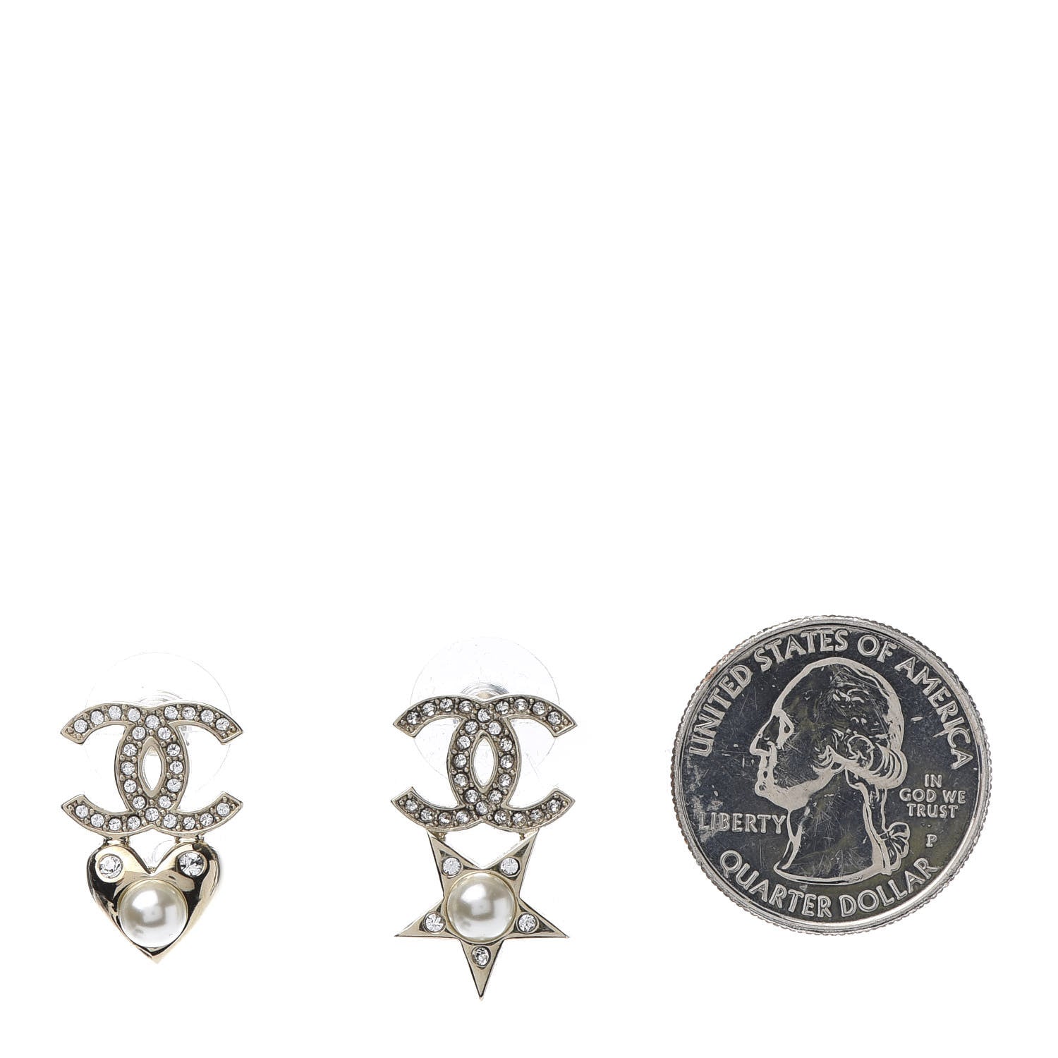 Chanel Crystal Pearl Charming Winter CC Star Heart Earrings Gold 2 of 5