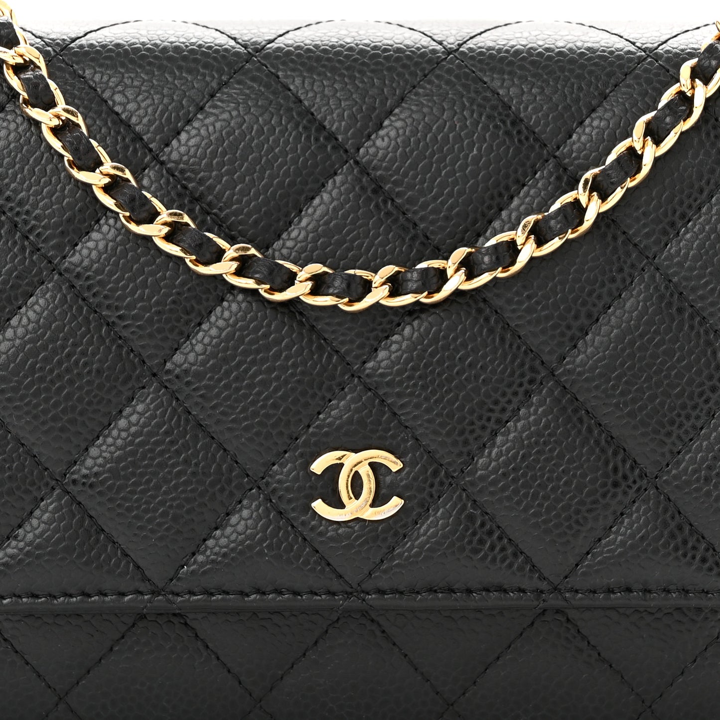 Caviar Quilted Wallet on Chain WOC Black